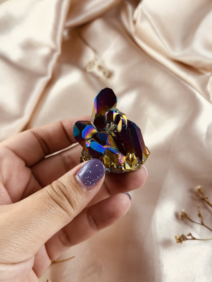 Rainbow Aura Quartz Crystal Cluster #4