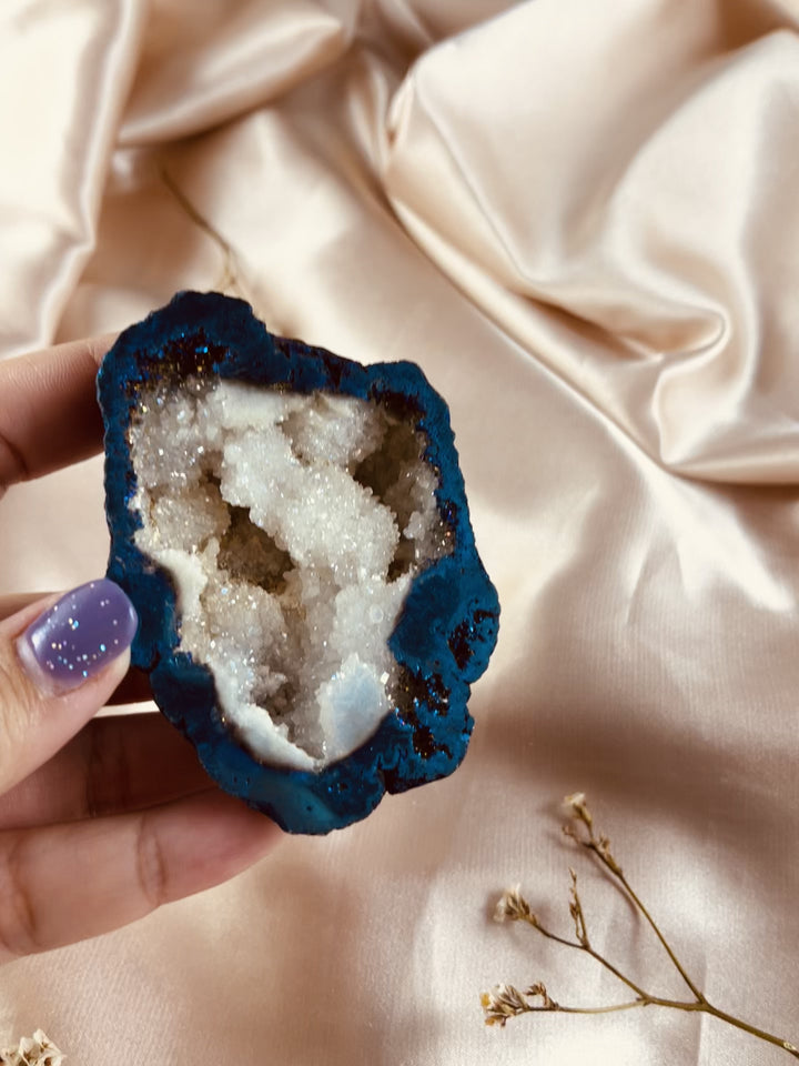 Titanium Rainbow Aura Druzy Quartz Geode #3