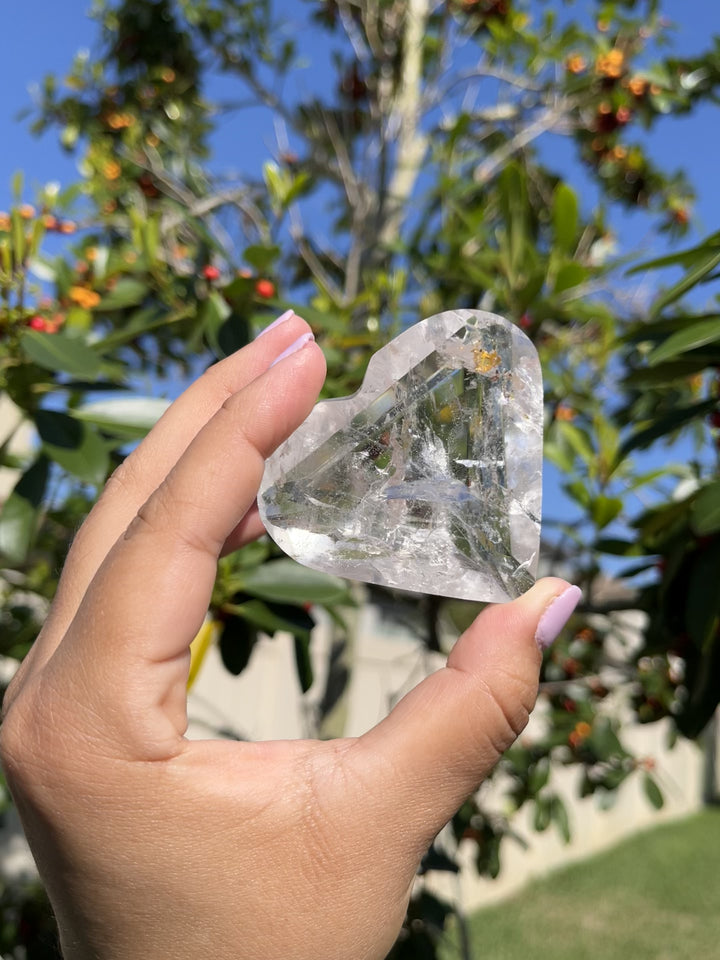 Clear Quartz Heart Crystal Rainbow Inclusions