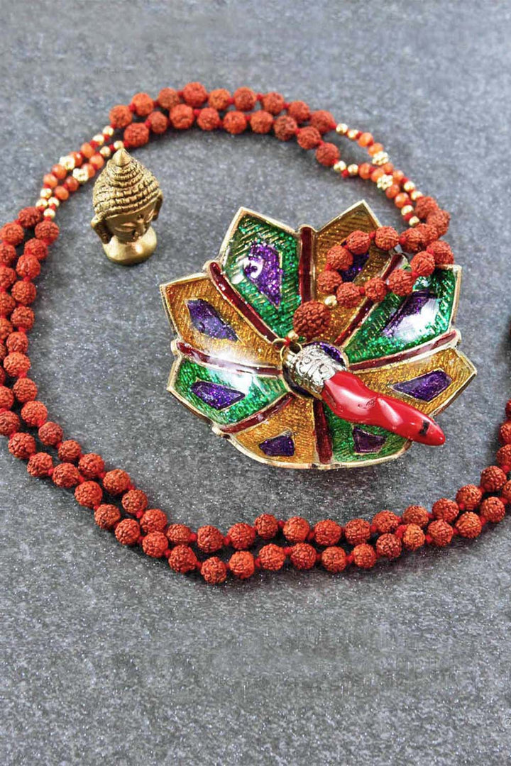 Sivalya Protection Rudraksha Mala With Red Horn Amulet