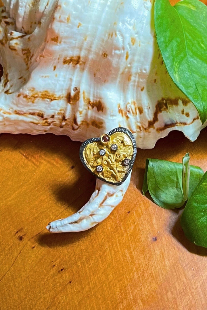 Radiant Heart Ring with Tourmaline and Polki Diamonds Gold | Sivalya