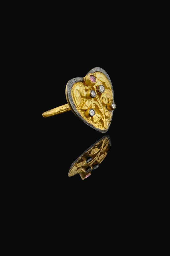 Radiant Heart Ring with Tourmaline and Polki Diamonds Gold | Sivalya