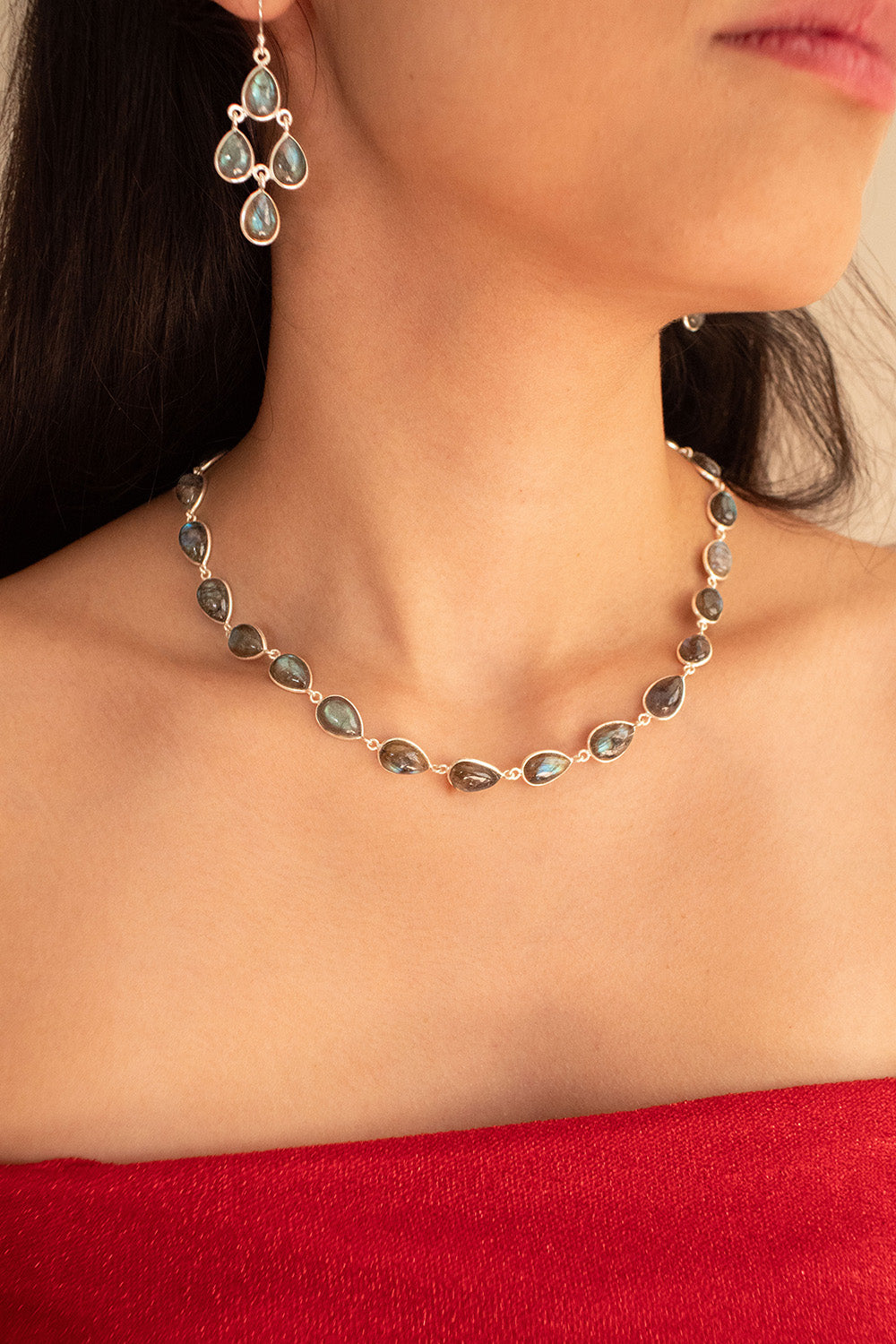 Sivalya Labradorite Silver Necklace - Dew Drops