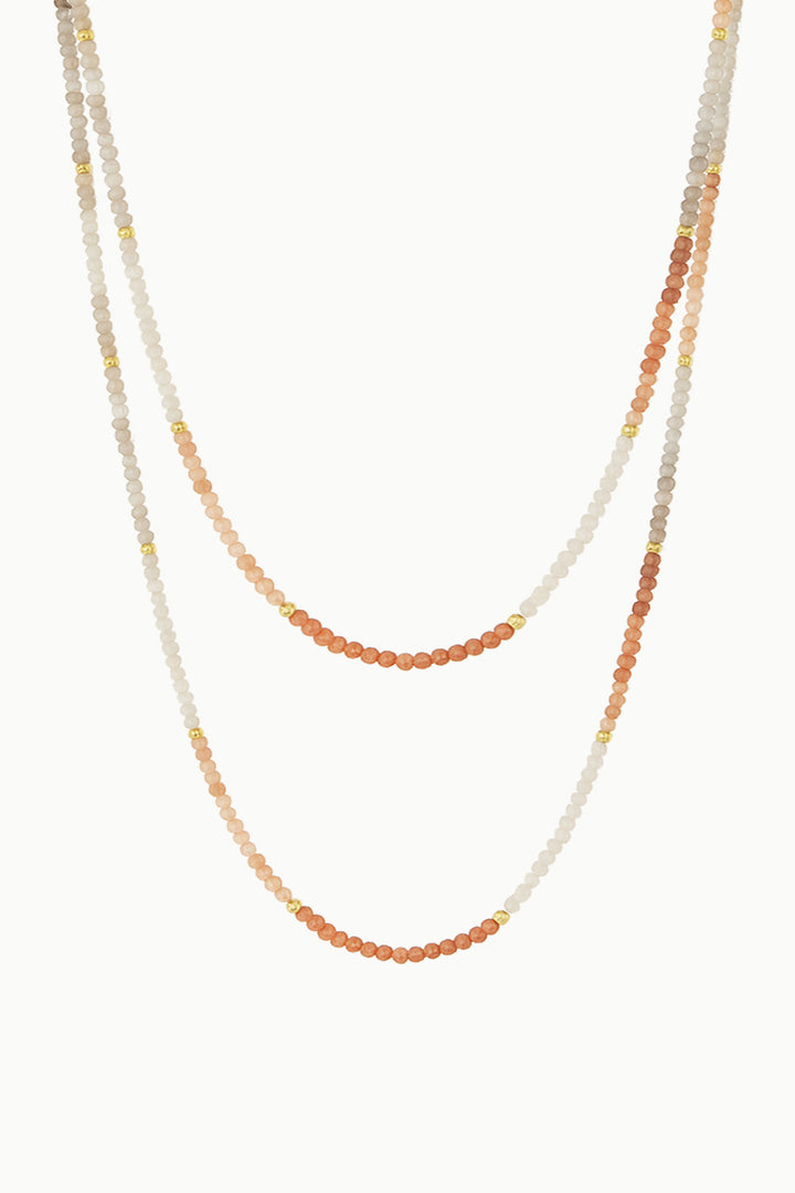 Golden Light Long Layering Necklace - Peach Moonstone