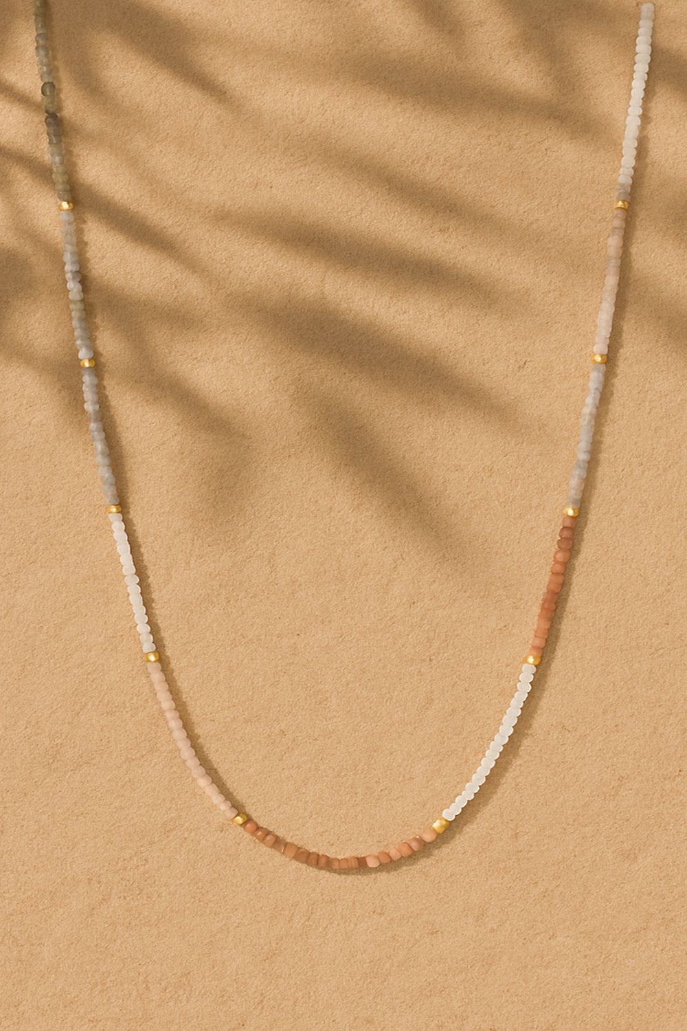 Golden Light Long Layering Necklace - Peach Moonstone