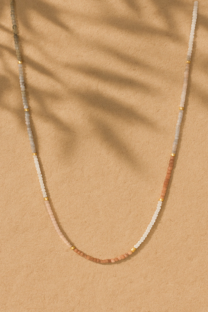 Golden Light Long Layering Necklace - Peach Moonstone