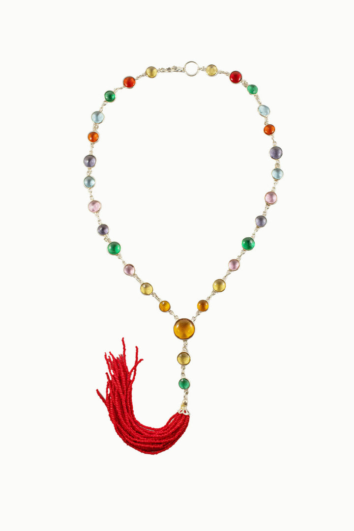 Sivalya Y-drop Multi Quartz Lariat Tassel Necklace