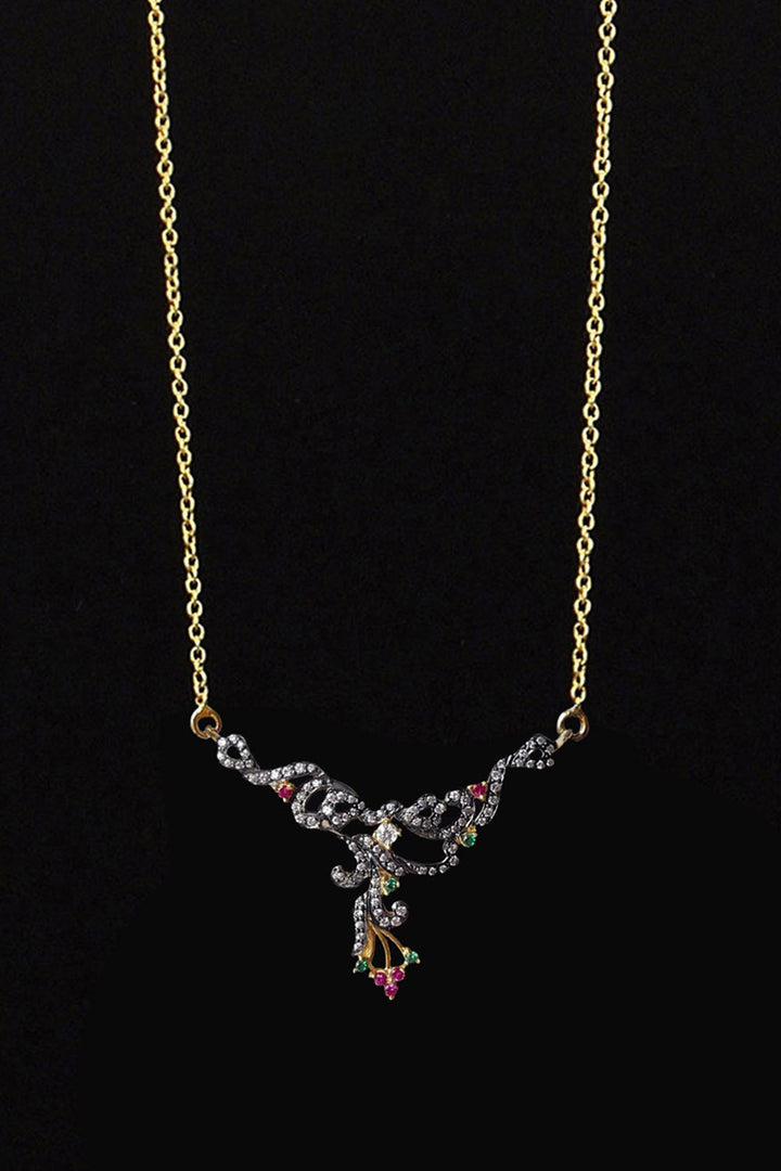 Tsavorite and Polki Diamonds Gold Chain Necklace | Sivalya