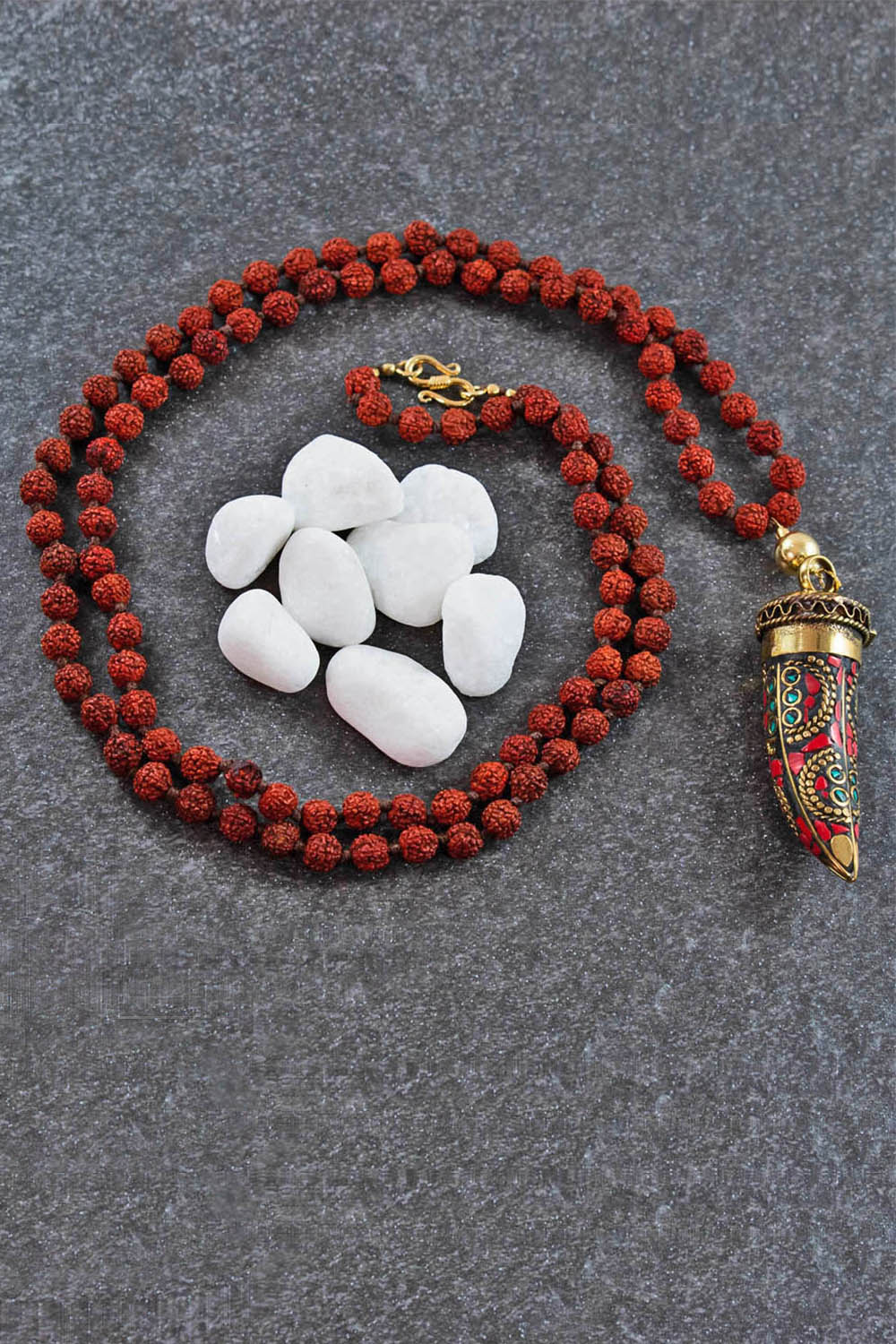 Tibetan Horn Talisman Rudraksha 108 Beads Mala