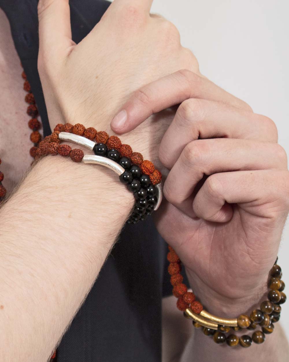 Sivalya Guided by Wisdom Wrist Mala Rudraksha and Tigers Eye Gold