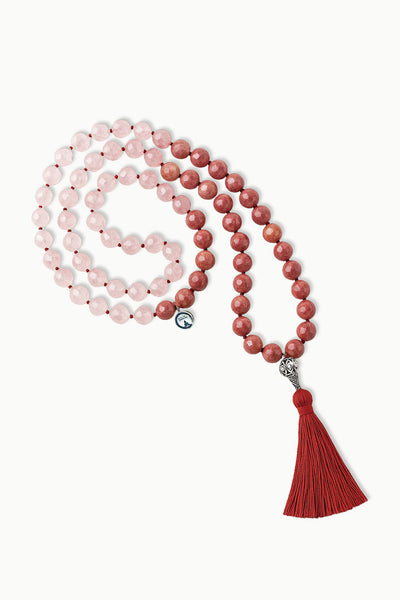 Rose Quartz and Rhodochrosite Mala Necklace, 108 Beads