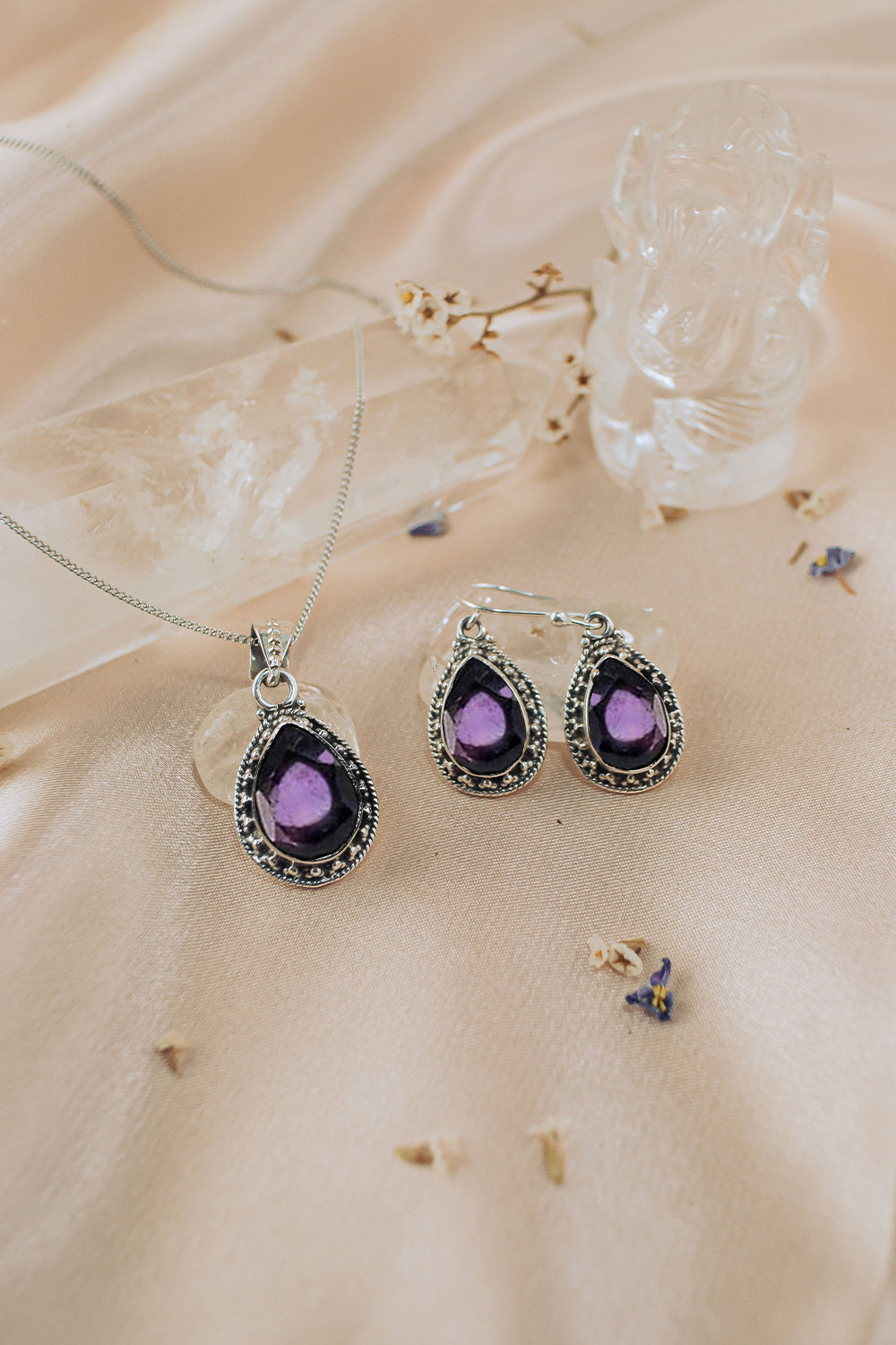 Amethyst Necklace and Earrings Set Sterling Silver - Amalfi