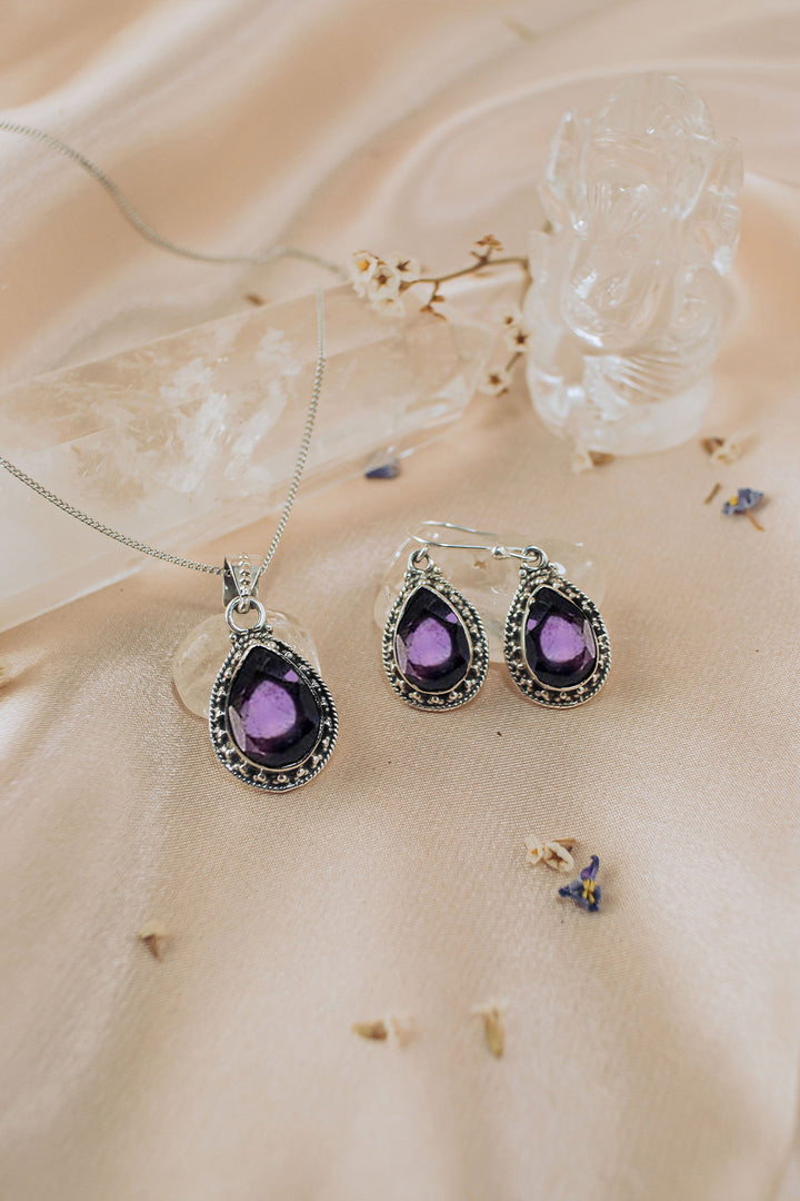 Sivalya Amethyst Necklace and Earrings Set Sterling Silver - Amalfi