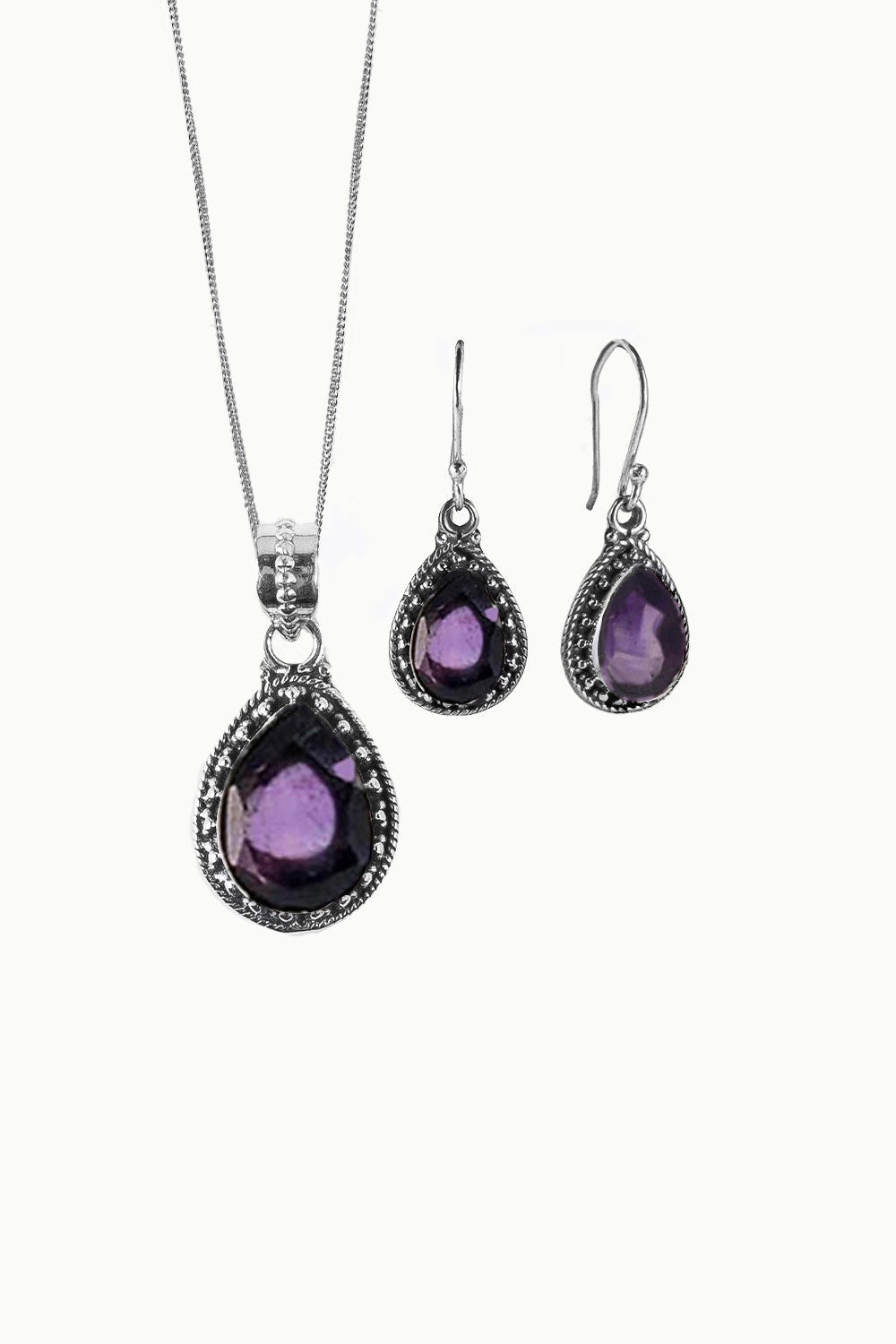 Amethyst Necklace and Earrings Set Sterling Silver - Amalfi