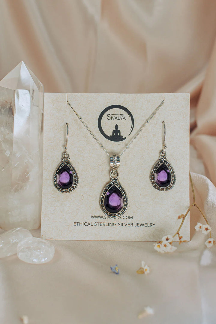 Sivalya Amethyst Necklace and Earrings Set Sterling Silver - Amalfi