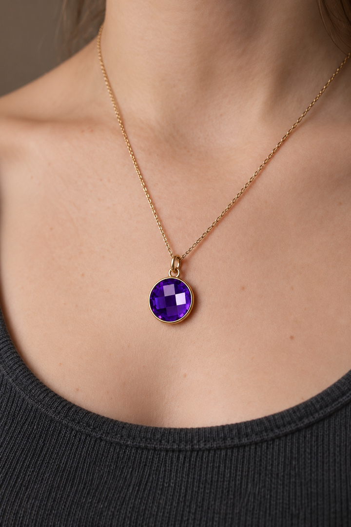Amethyst Round Disk Charm