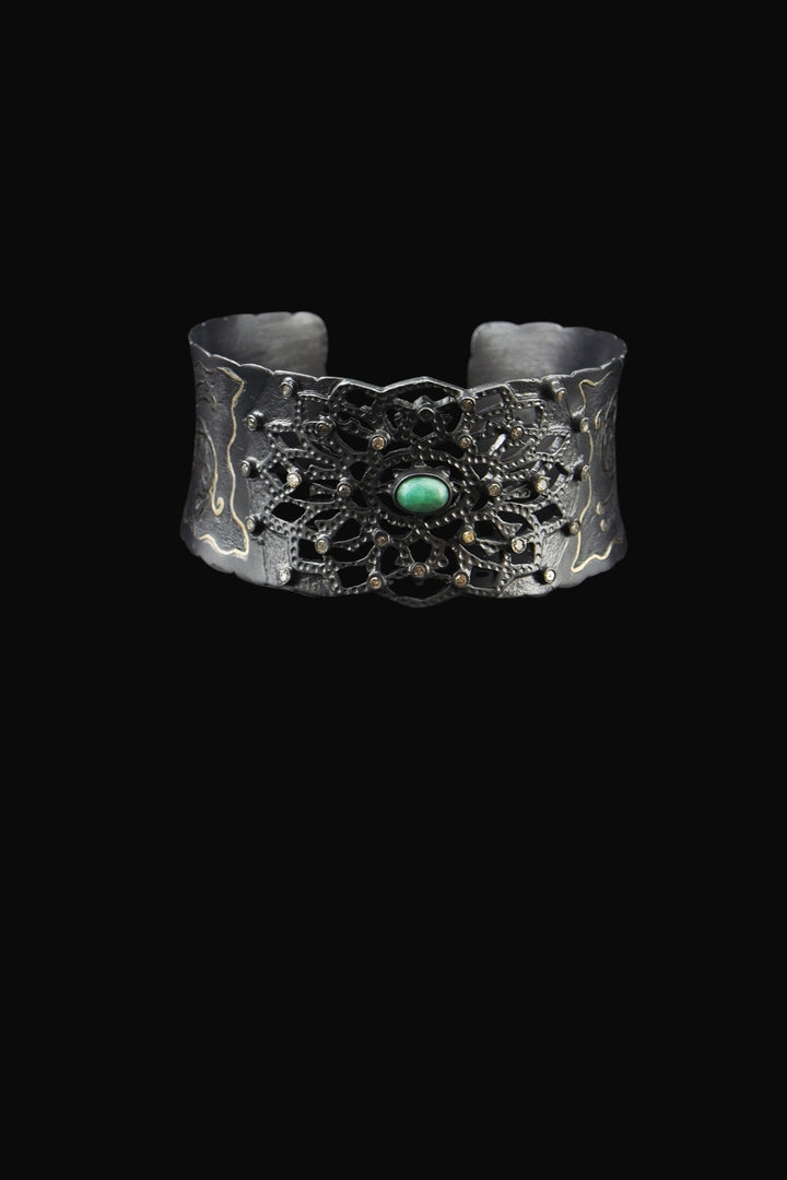 Diamond Cuff Bracelet in Oxidized Sterling Silver | Sivalya