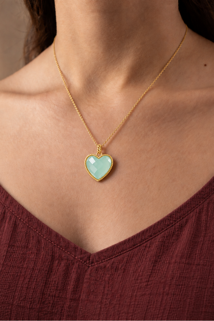 Aqua Chalcedony Heart Charm