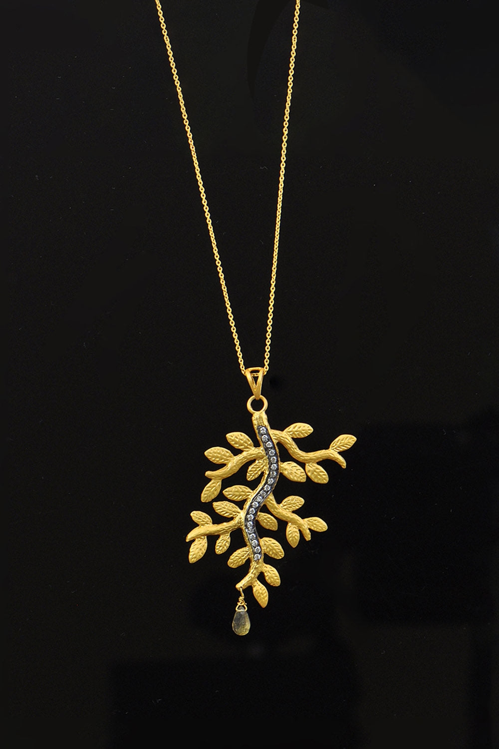 Tree of Life Polki Diamonds and Tourmaline Drop Gold Necklace | Sivalya