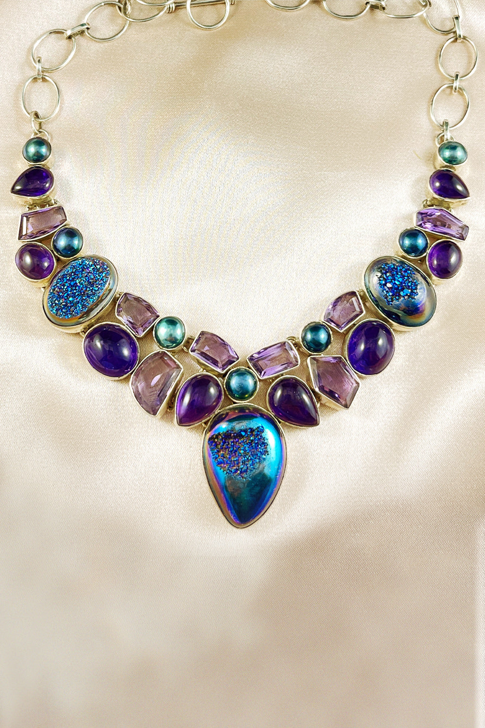 Sivalya Aura Rainbow Druzy Statement Necklace - Multi Gemstone