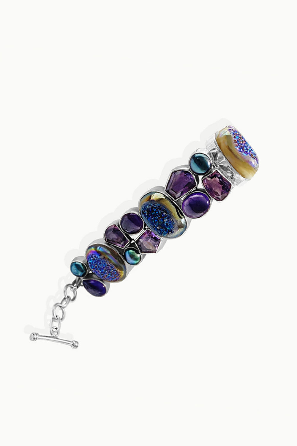 Aura Rainbow Druzy and Amethyst Sterling Silver Bracelet Sivalya