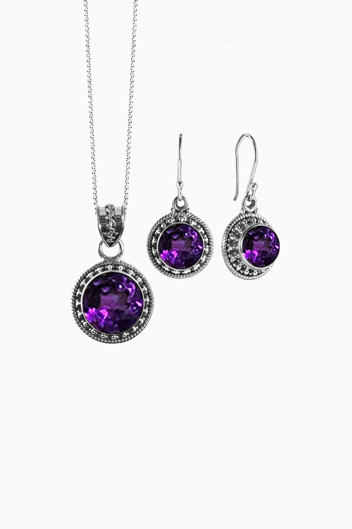 Amethyst Silver Necklace and Earrings Jewelry Set - Aurora