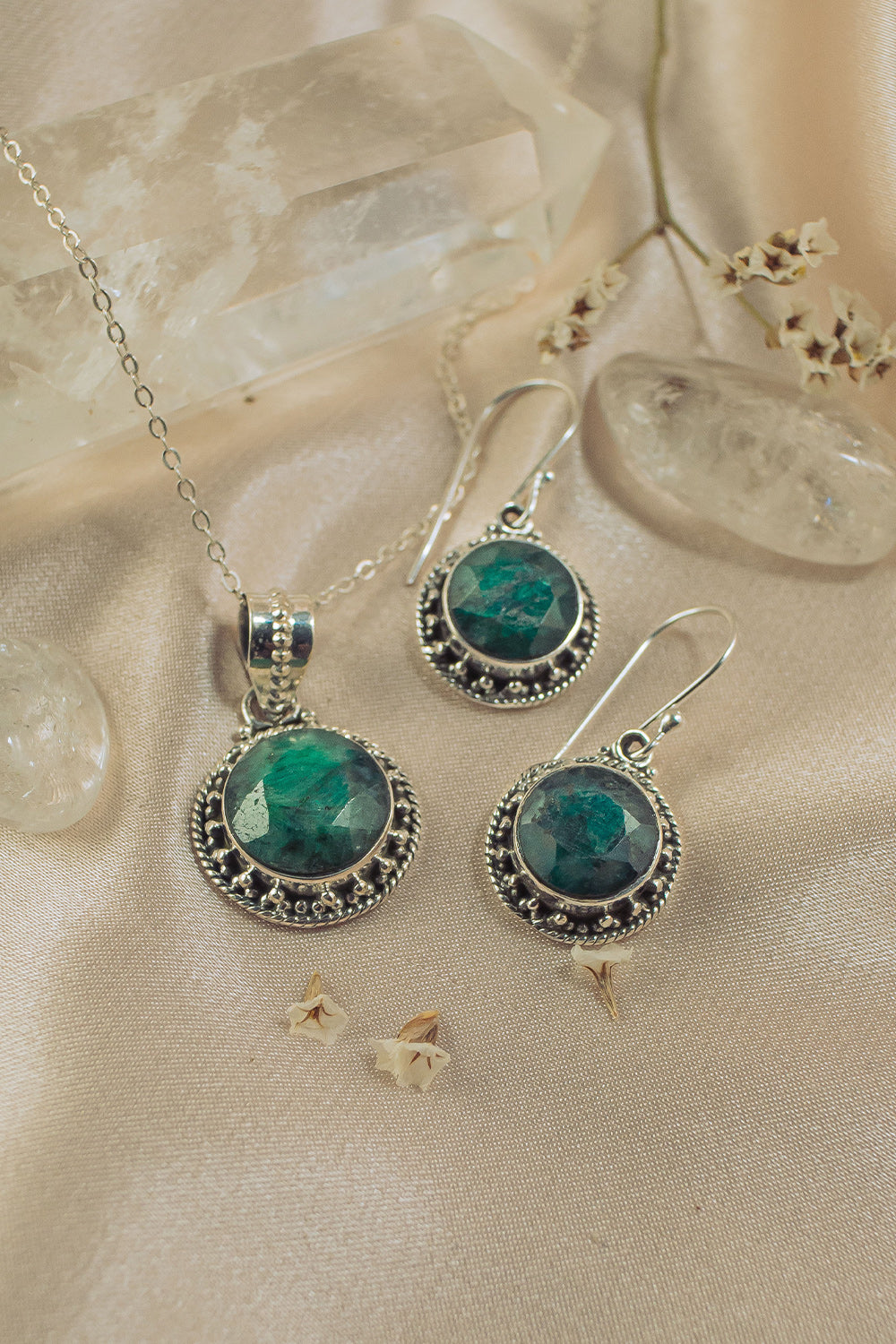 Sivalya Amalfi Raw Emerald Necklace and Earring Set