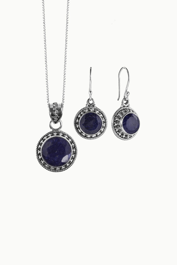Sivalya Lapis Lazuli Silver Necklace and Earrings Jewelry Set - Aurora
