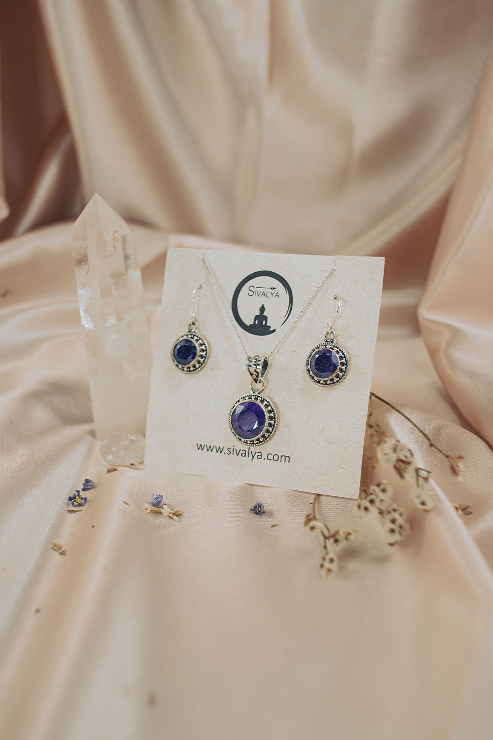 Sivalya Raw Sapphire Silver Necklace and Earrings Jewelry Set  - Aurora