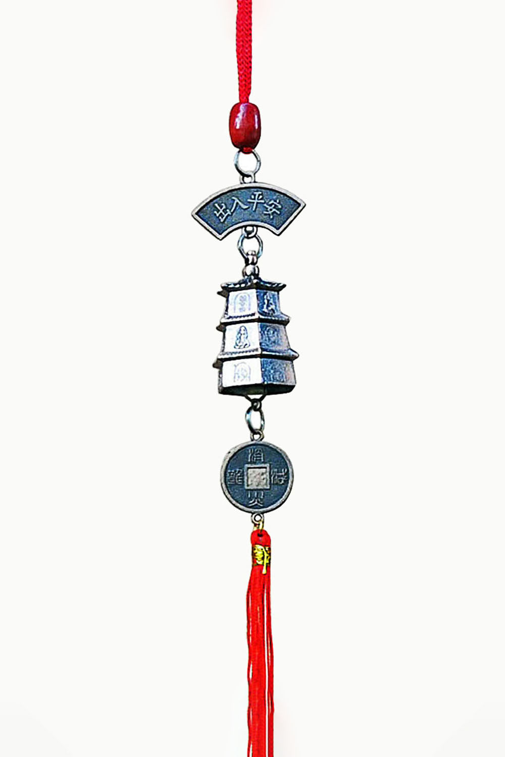 Sivalya Auspicious Symbols Feng Shui Coin and Pagoda Wind Chime With Red Tassel