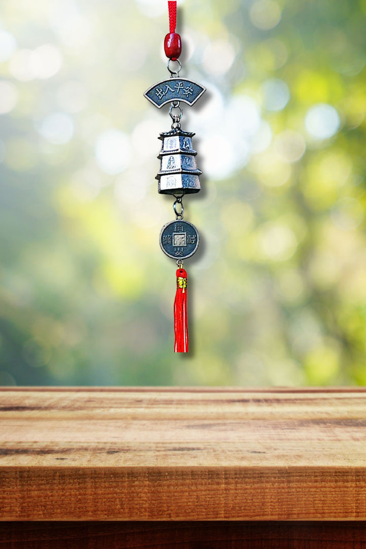 Sivalya Auspicious Symbols Feng Shui Coin and Pagoda Wind Chime With Red Tassel