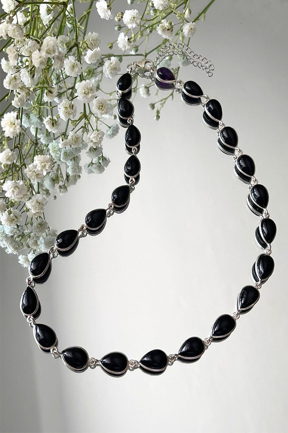 Sivalya Black Onyx Silver Necklace - Dew Drops