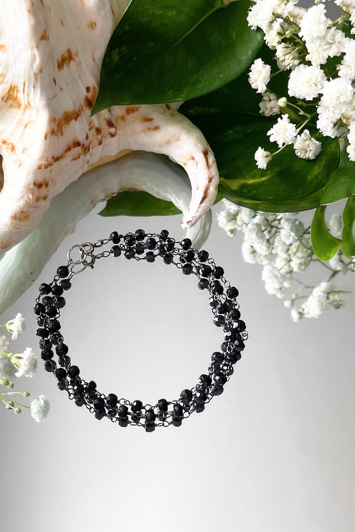 Sivalya Black Spinel Beaded Link Chain Bracelet