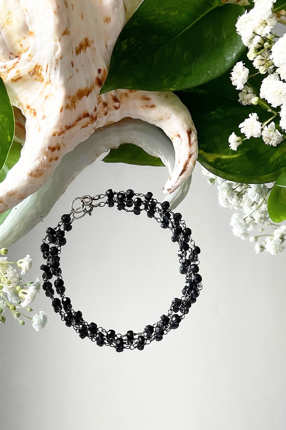 Sivalya Black Spinel Beaded Link Chain Bracelet