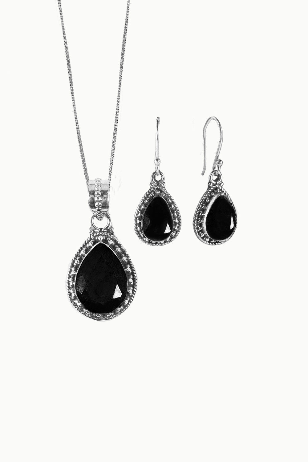 Sivalya Black Onyx Necklace and Earrings Set Sterling Silver - Amalfi
