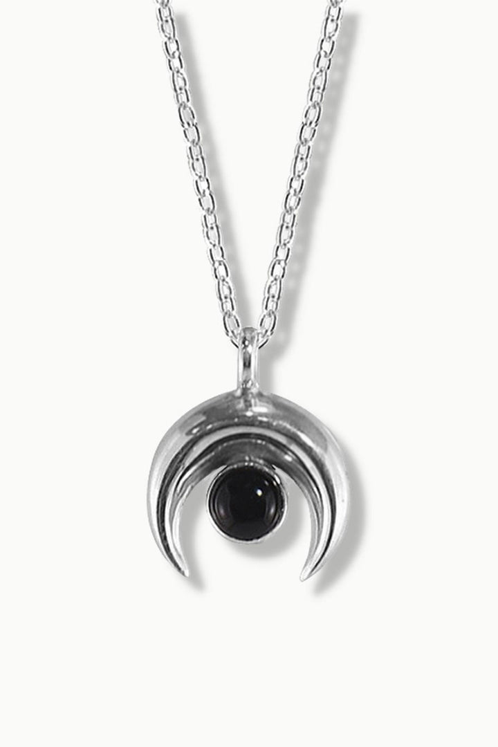 Black Onyx Silver Necklace - Crescent Moon