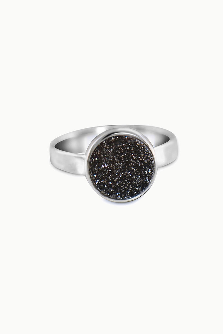 Sivalya Black Sparkle Sterling Silver Ring - Druzy