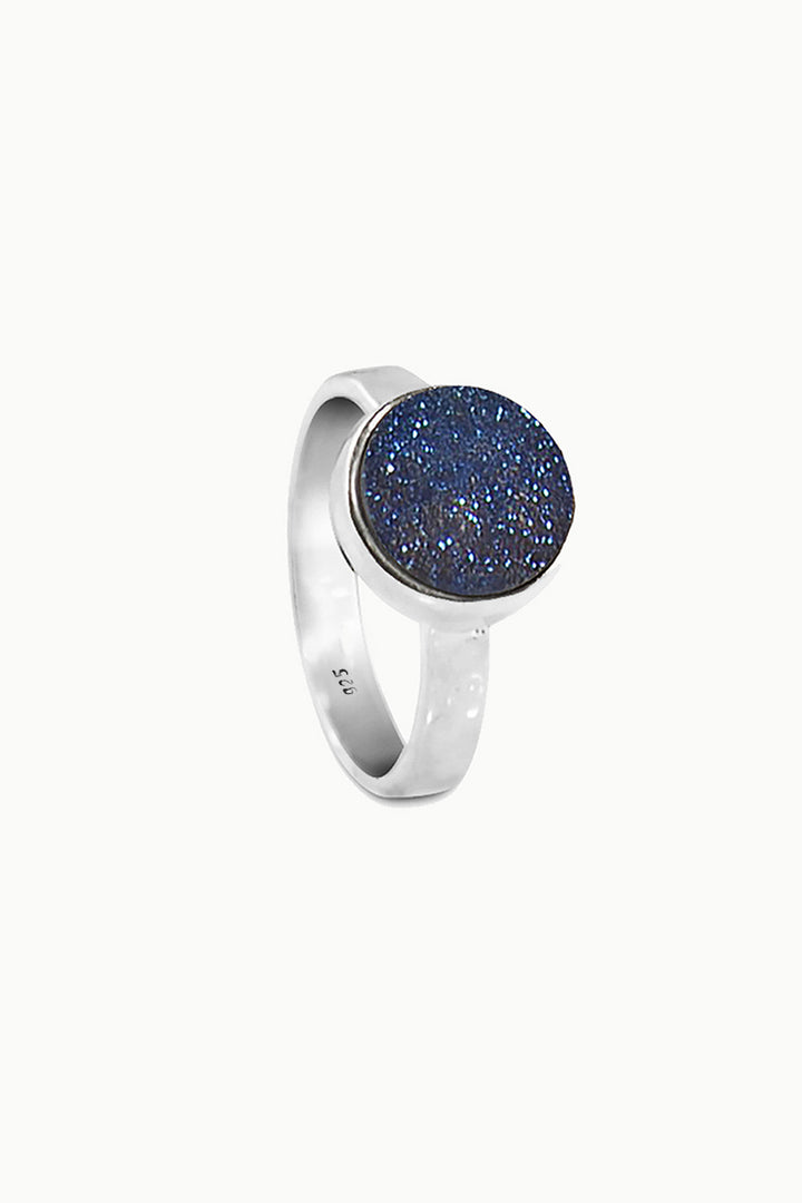 Sivalya Blue Sparkle Sterling Silver Ring - Druzy
