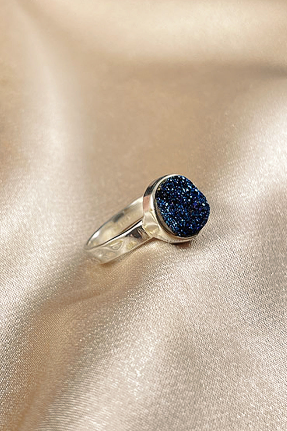 Sivalya Blue Sparkle Sterling Silver Ring - Druzy