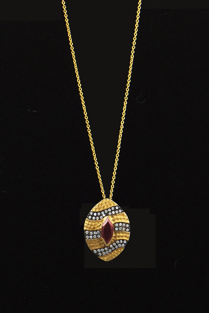 Chic Garnet and Polki Diamond Two-Tone Gold Pendant Necklace | Sivalya