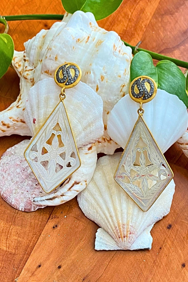 Luminous Grace Mother of Pearl and Diamond Earrings | Sivalya