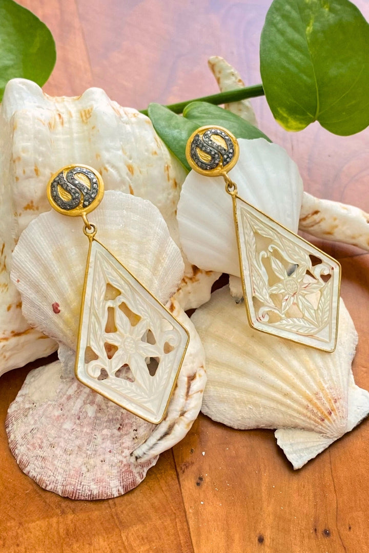 Luminous Grace Mother of Pearl and Diamond Earrings | Sivalya