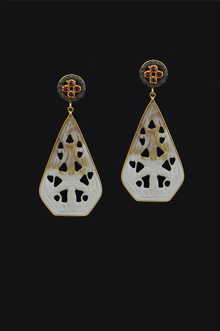 Luminous Grace Mother of Pearl Earrings with Ruby and Diamonds | Sivalya