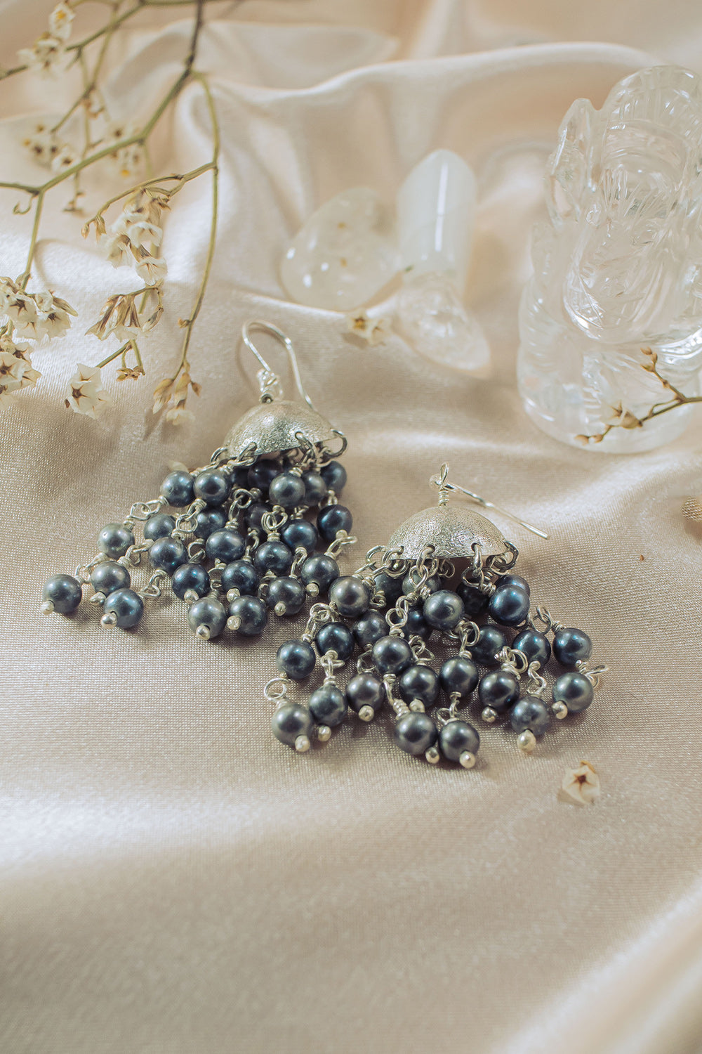 Sivalya Cascade Pearls Chandelier Earrings Sterling Silver - Dove