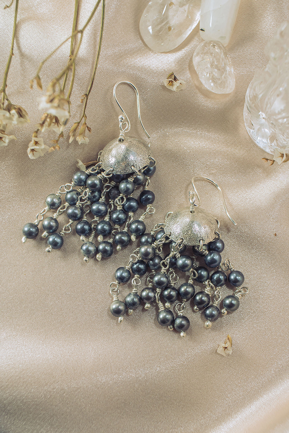 Sivalya Cascade Pearls Chandelier Earrings Sterling Silver - Dove