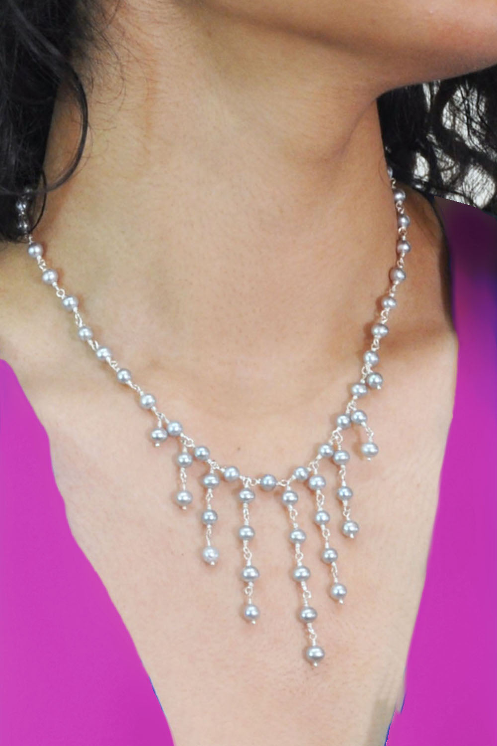 Sivalya Cascade Pearls Layered Necklace Sterling Silver - Dove