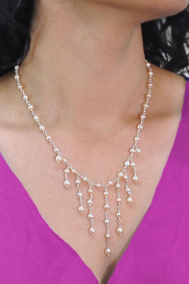 Sivalya Cascade Pearls Layered Necklace Sterling Silver - Peach