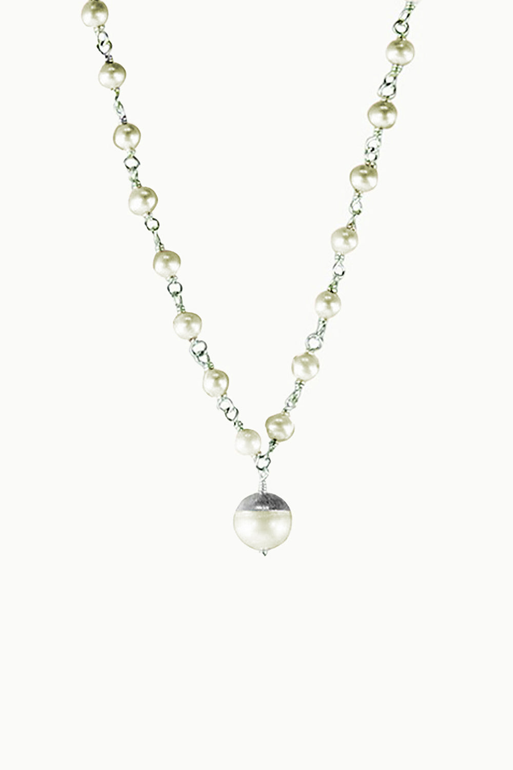 Sivalya Dainty Pearl Drop Necklace Sterling Silver - Ivory
