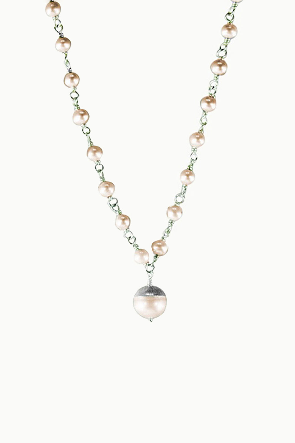 Sivalya Dainty Pearl Drop Necklace Sterling Silver - Peach