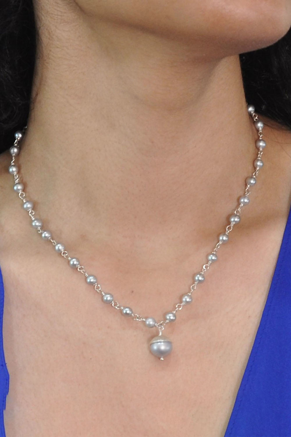 Sivalya Dainty Pearl Drop Necklace Sterling Silver - Dove